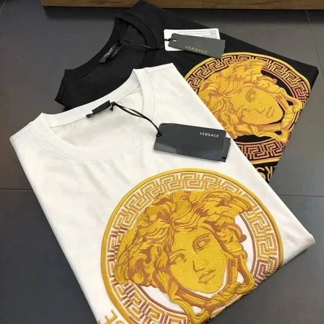 Versace New Embroidered Round Neck Slim Short Sleeve Cotton T-shirt