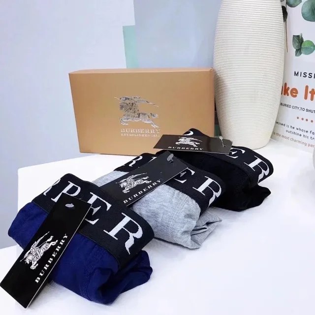  burberry Men's Fashion Solid Color Breathable Underwear Boxer Briefs  3pcs